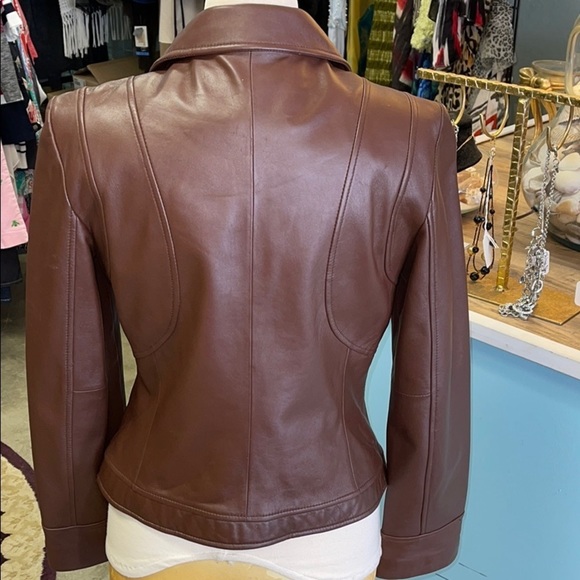 Nine West Brown Soft Leather Jacket Size Small - Picture 8 of 10